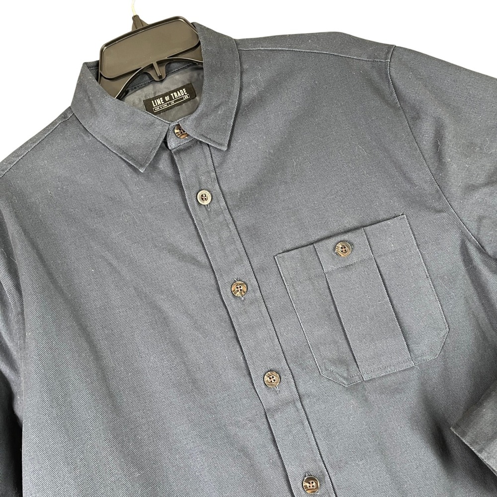 Line Of Trade Canvas Shirt‎ Jacket Lined Workwear Button Up Navy Blue Lrg Mens